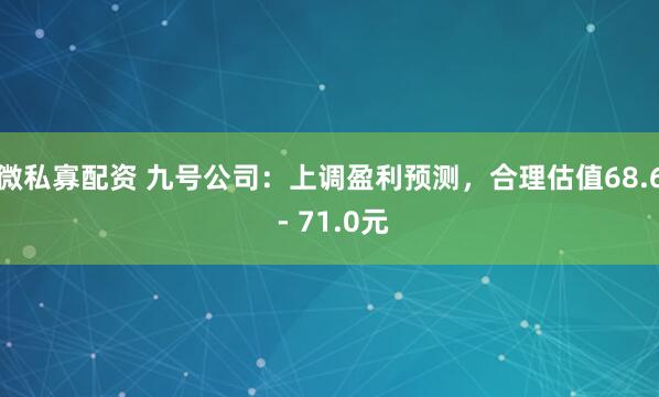 微私寡配资 九号公司：上调盈利预测，合理估值68.6 - 71.0元